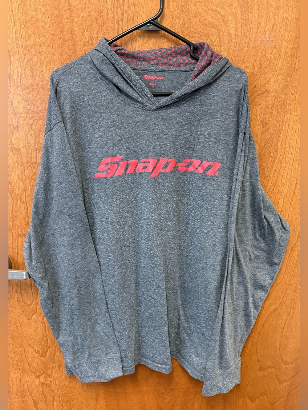 Snap lightweight gray hoodie with red logo